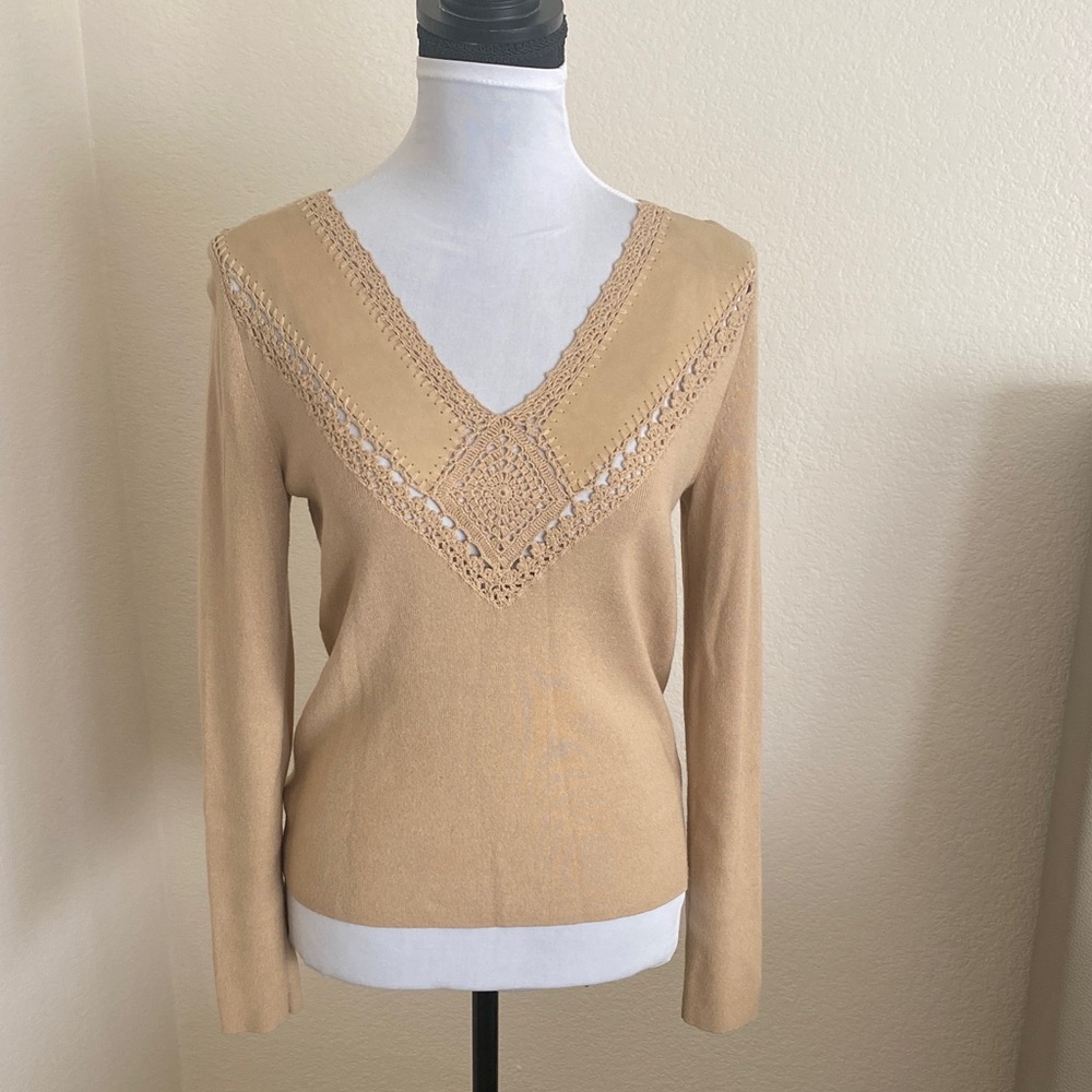 Elegant Tan V-Neck Sweater